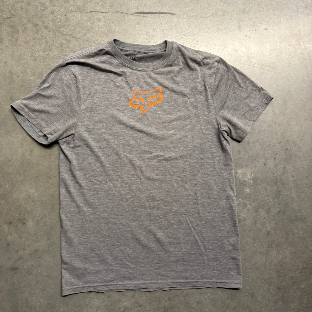 Fox Racing Tech Mens Gray Orange Fox Head Logo Performance T-Shirt Medium